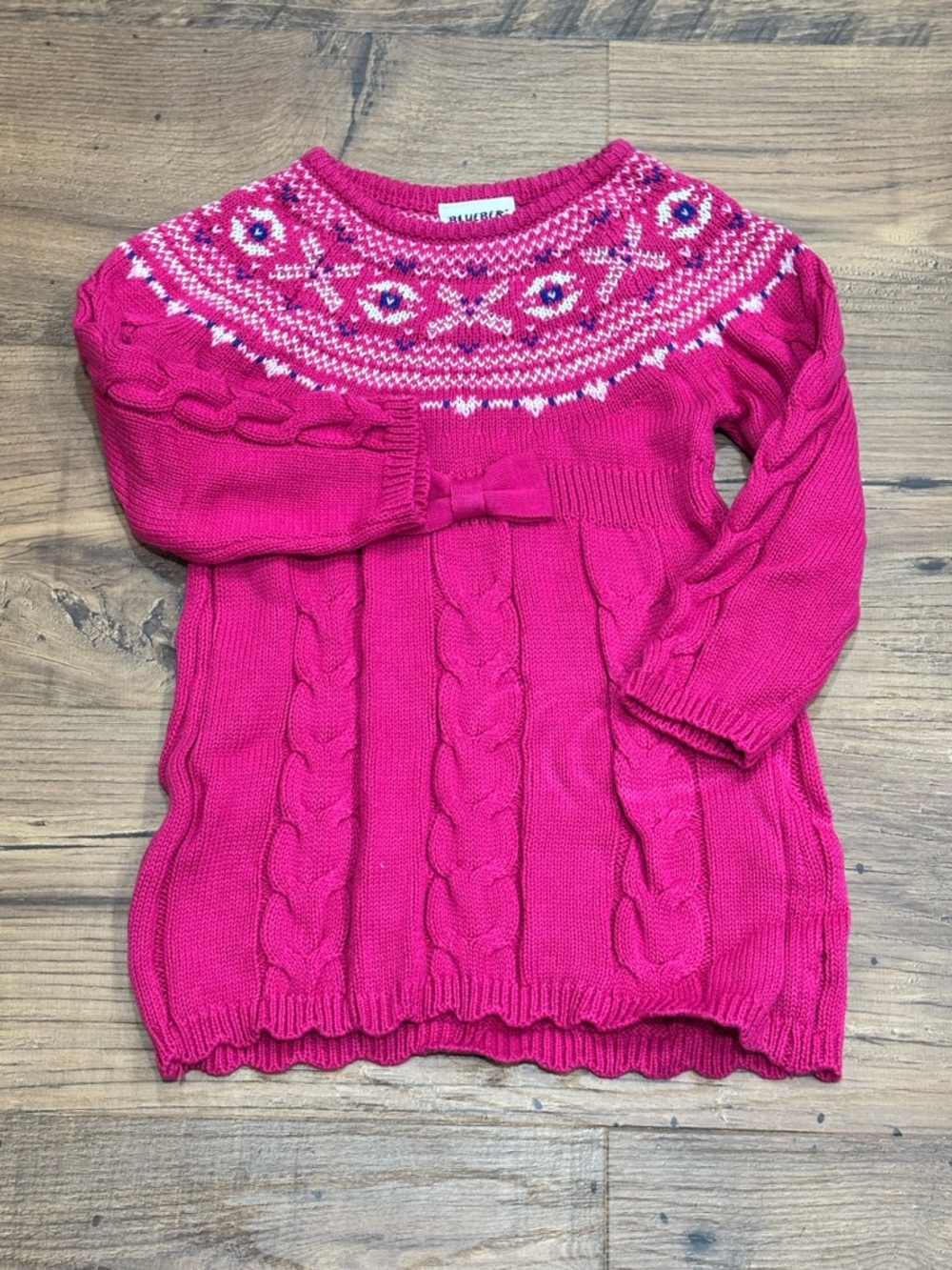 Blueberi Boulevard Bright Fuchsia Cable Knit Yoke Sweater Dress
